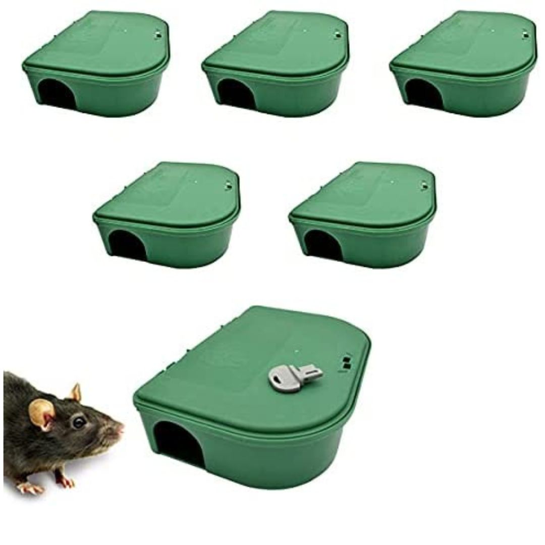 Exterminators Choice Green Bait Boxes | Includes Six Bait Boxes and One Key | Heavy Duty Box to Control Rats, Mice and Other Pests